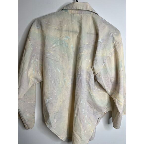 VINTAGE WOMEN'S Pastel 3/4 SLEEVE BUTTON-UP TOP - CINDY COLLINS - S - Picture 4 of 6
